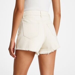 PRIMARK Cream Distressed Frayed Jean Shorts Womens Size 6